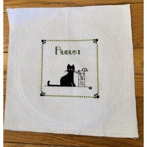 Handmade Counted Cross Stitch August  Cat 8” x 8” 4” x 4”